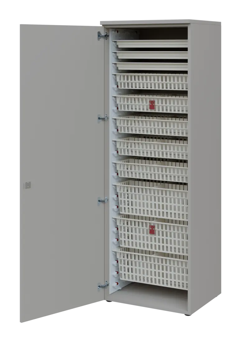 EUROMEDICA D - 66 ABS skříň léková boxová, 1-dveřová, levá, 1950x660x535, korpus šedý, dvířka šedá